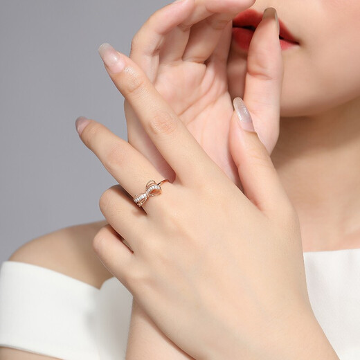 Trendy Acer Bow Diamond 18K Gold Rose Gold Color Gold Ring Women's Light Luxury Gift for Girlfriend on her Birthday No. 12
