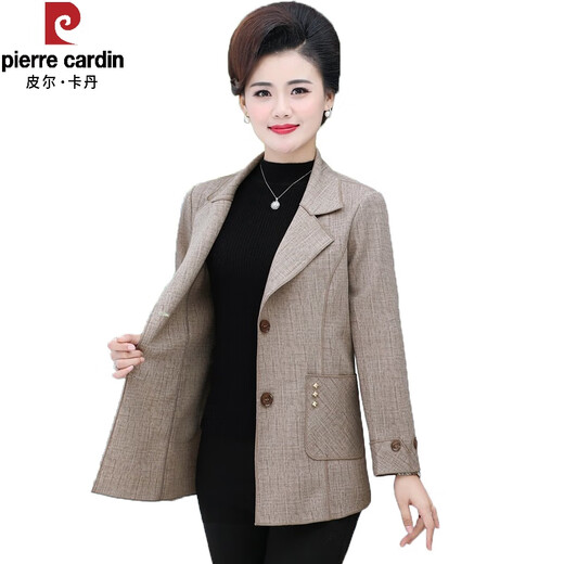 皮尔卡丹2025新款中年女士西装外套女春秋短款薄款40岁50阔太太人春装上衣 983-卡其色 3XL 建议120-135斤