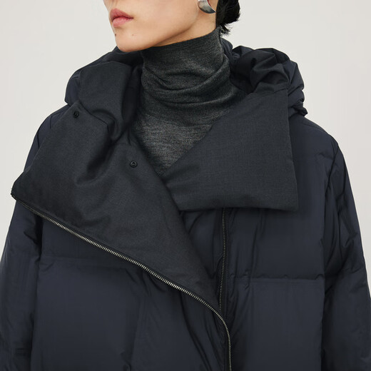LESS冬双面穿白鸭绒羽绒服女设计感保暖中长款抽绳外套2NAC12530 011/炭黑 M