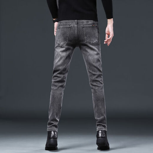 
AEMAPE American Apple high-end jeans men's slim straight summer thin elastic small feet casual long pants men 1049 grey regular size 32 size waist circumference 2 feet 5 suitable for 130-140Jin [Jin equals 0.5 kg]