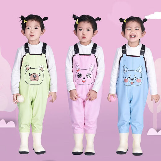 OLOEY one-piece waders for children to play in the water, kindergarten waterproof clothes for catching the sea, equipment for baby to catch fish, wading rain pants for the beach, Maca powder - bunny pocket - children's overalls 24 - shoe inner length 15cm