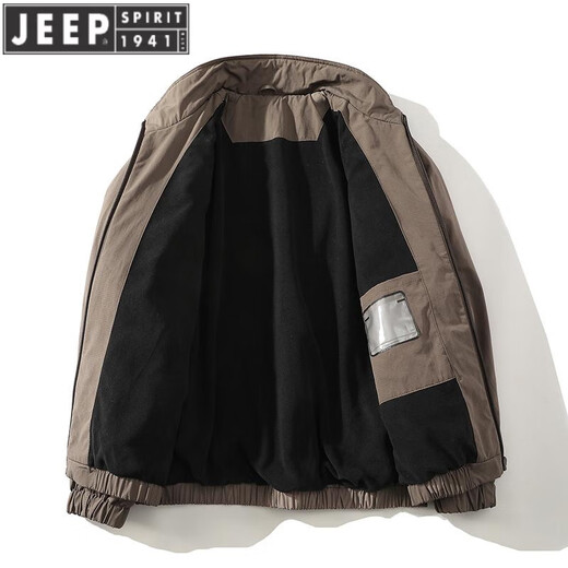 JEEP SPIRIT winter stand collar American short handsome bomber jacket cotton padded velvet thickened jacket men's top Khaki XL (150-175)
