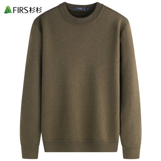 杉杉（FIRS）纯羊毛加绒毛衣男秋冬新款圆领打底休闲保暖厚针织衫677 卡其 3XL (190)