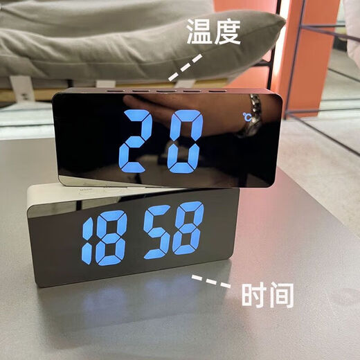 Connect the Yunmao Xiaomi Mi Mijia General Ins Simple LED Luminous Alarm Clock Desktop Mirror Clock Temperature Sleeping Battery 719 Black LED Mirror Clock - Battery + USB Cable