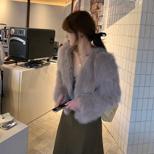 MADIAN 2025 MANDEMENT DE FORTES DE MODE AUTUME ET D'HIVER POUR FEMMES NOUVELLE IMITATION FOX FORT COURT DE FORTS MODIABLE PETIT CHEAUX DE STYLE PRAUTANT APPRICOT L [Convient pour 110-125 Jin [Jin est égal à 0,5 kg]]