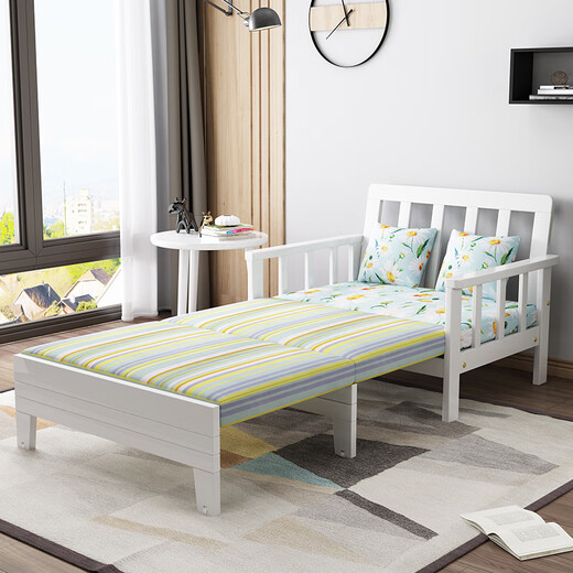 
Wooden Master simple solid wood sofa bed for small household apartment folding living room multi-function dual-purpose office balcony telescopic single bed with 1.5 m wide outer width, coconut brown cushion (please note the color of the cloth cover)