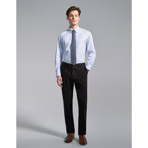 George White Men's Business Shirt Long Sleeve Pure Cotton No-Iron Shirt Formal Stripes Casual Slim Blue Stripes 39