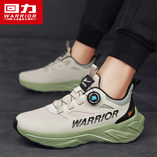 回力（Warrior）跑步鞋男士旋转纽扣男鞋耐磨运动鞋男3899沙色/军绿39