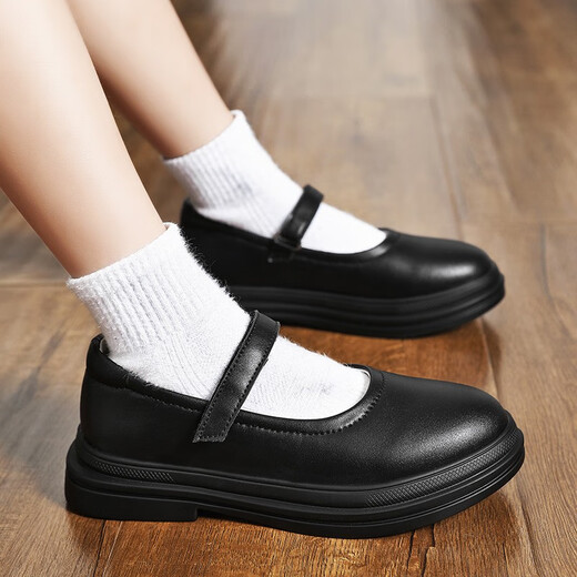 Shepherd boy cowboy shoes girls black leather shoes genuine leather children's performance shoes student single shoes etiquette flower girl school shoes cowhide soft sole 650-4 black (simple classic style) 30 inner length 19.3CM