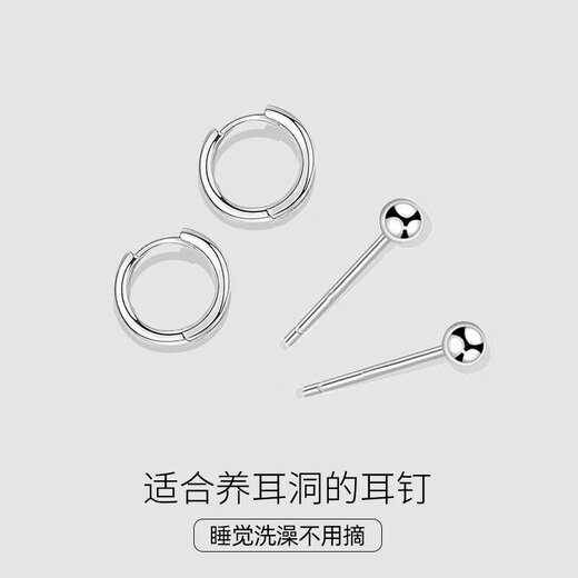Warme Farben Pure Silver Ear Hole Earrings for Women Women's Silver Earrings Simple Cold Style Ear Bone Nails Simple Ear Sticks Girl's Birthday Gift 1 Pair of Earrings and Earrings + A Pair of Round Head Earrings