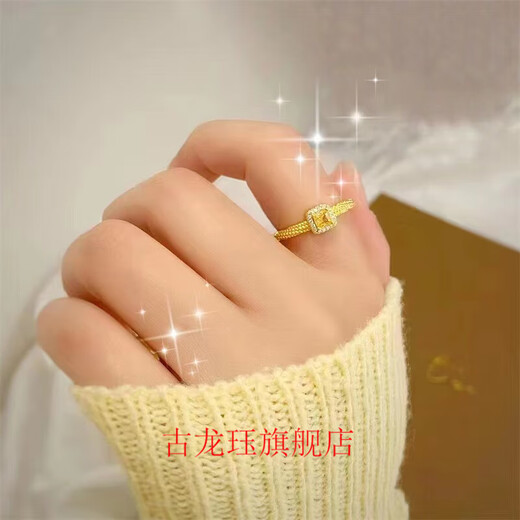 Gu Longjue Bow Ring Women's 2024 New 18K Gold Four-Leaf Clover Index Finger Ring Simple Niche Design Fashion New Bamboo Ring (+Exquisite Gift Box)