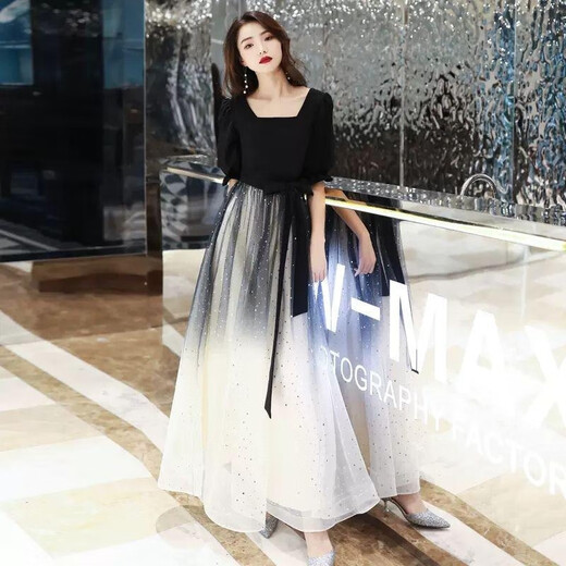 
Seidler banquet evening dress for women 2025 new black long temperament can usually be worn on the host choir performance suit Black M (recommended 96-105Jin [Jin equals 0.5 kg])