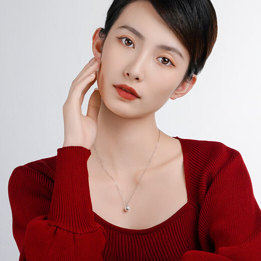 Tahitian 18K gold akoya pearl pendant round highlight seawater pearl necklace necklace akoya 8.5-9mm +925 silver chain