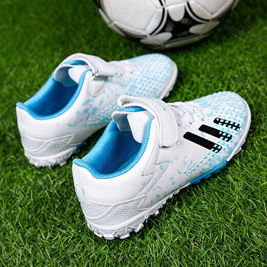 FEELACES children's football shoes Velcro buckle boys TF broken nails football shoes girls short nail training shoes anti-slip soft sole 6199 white moon broken nails 32