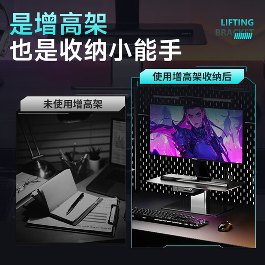 NVV 电动升降电脑桌 电脑支架笔记本支架 铝合金多功能台式显示器增高架USB多口扩展坞快充RGB灯NP-23