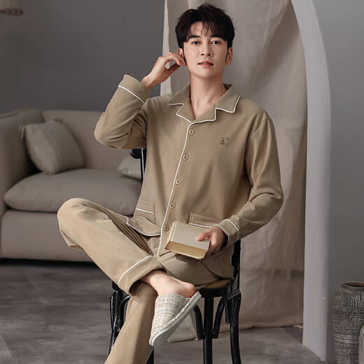 Catman (MiiOW) men's German velvet pajamas men's autumn and winter thickened heating and warm cardigan long-sleeved casual home clothes set 26M9195 L