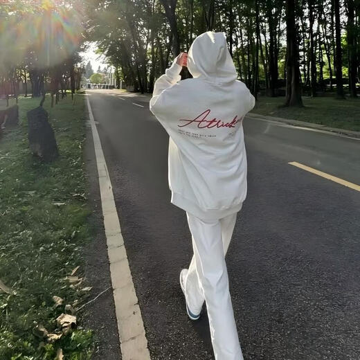 Digada white and gray American retro high street hooded sweatshirt for men in spring, autumn and winter plus velvet trendy all-match top casual sweatshirt CXS-LM459 white gray plus velvet M (size is too small, it is recommended to go up one size)