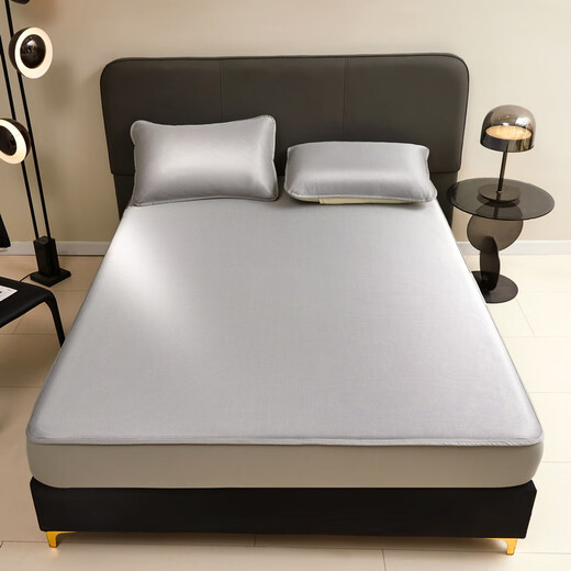 Sailotou Class A Summer Ice Silk Mat Sheet 15m Bed New Summer Soft Mat Washable Children and Infants Available Fitted Balloon Mo Gray Single Product Fitted Sheet 90*200cm