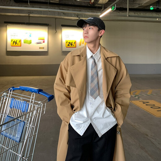 Mid-length windbreaker for men, fat, plus size plus size trendy jacket Korean version casual loose over-knee spring and autumn clothing Hong Kong style 9925 military green XL 170-220Jin [Jin equals 0.5 kg]