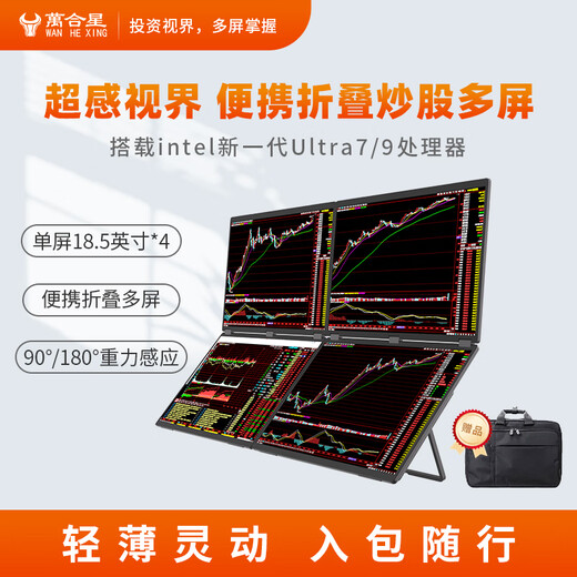 Wanhexing Portable 18.5-inch Folding One Machine Four-Screen Six-Screen Computer Professional Multi-screen Stock Futures Foreign Exchange Financial Securities Trading Viewing Display Equipment Special Multi-screen Computer Four-Screen Changxing Edition 15th Generation U9 32G 1000G with 18.5-inch Folding Screen