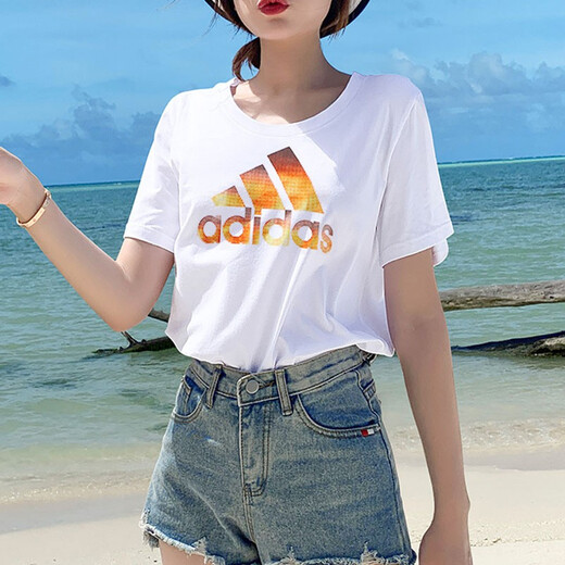 Vêtements féminins à manches courtes adidas, nouvelles vêtements de sport d'été, entraînement de course, fitness, t-shirt de cou rond décontracté, FJ5012 / S coloré S