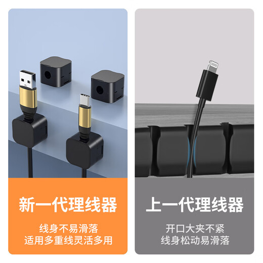 米乐奇理线器磁吸收纳支架桌面线路整理集线器数据线走线固定器墙上卡扣 黑色【强磁开合/无痕免钉】 6个装