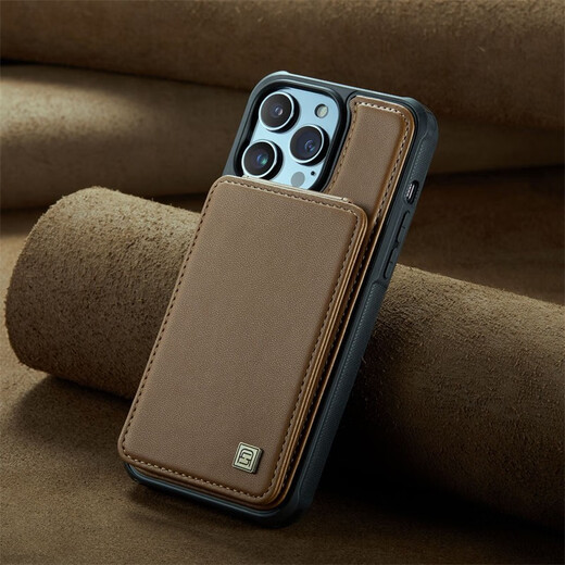 锦灏适用于iPhone16pro max手机壳16E/15背插卡14支架苹果13钱包卡包钱夹单底保护套全包防摔 背卡包支架棕色 苹果16