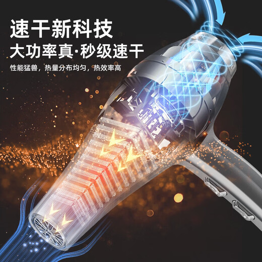 Monica German quality hair dryer for home use with negative ions that does not damage hair, high power for hair salons and barber shops, high wind hair dryer for hair care, hot and cold wind, silent styling, powerful and quick drying Galaxy Gray (six-piece set) 2400W high wind power