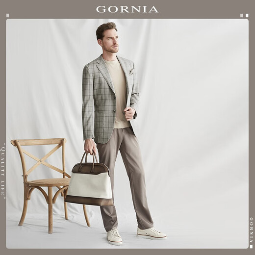 Gornia Men's 100% lana Single Suit Fashion Fashion informal cómodo