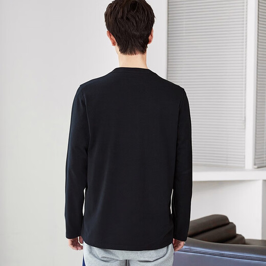 TEEK纯棉长袖t恤男生休闲衣服 2025秋季时尚印花男装体恤青年百搭上衣 HC687黑色 L