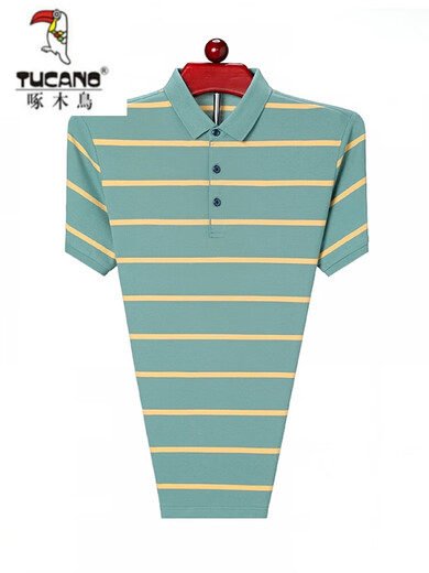 Woodpecker men's clothing brand high-end official summer pure cotton short-sleeved T-shirt men's striped lapel business casual loose half-sleeved body flagship 826 orange XL flagship 175 (recommended 130-150Jin [Jin equals 0.5 kg])