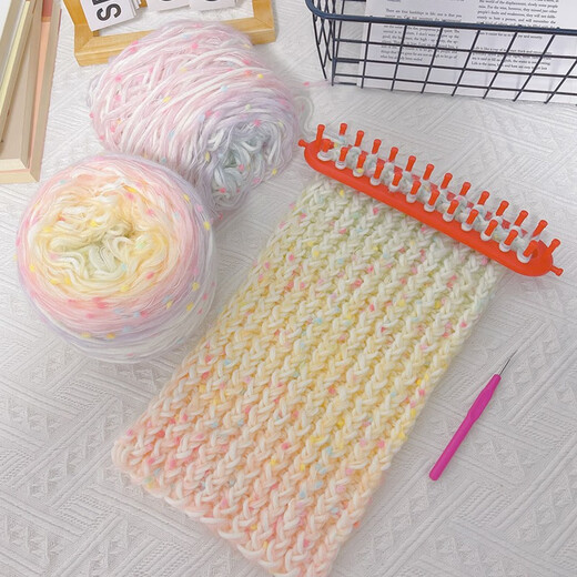 Tuzun Gradient Rainbow Sugar Scarf Wool Knitting Material Pack DIY Handmade Scarf as a Gift for Boy and Girl. 1 Ball of Rainbow Sugar Pink Yellow Gradient (150g/Roll) Can Weave 165cm Long Artifact Material Pack Your Own Ribbon Tutorial