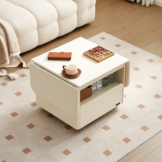 Quanyou Home Functional coffee table, living room, household side table, movable folding cream style furniture storage cabinet