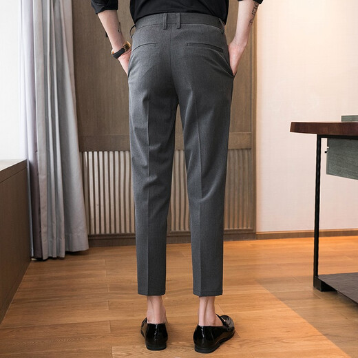 Ding Gude Summer Business Casual Hosen für Männer Neun-Punkte Slim Westkoreanische Version Herrenhosen für Männer in der Herrenhose Trendy Straight-Bein Stretchhose für mittlere Alter und junge Menschen 723 Neun-Punkte Black 29