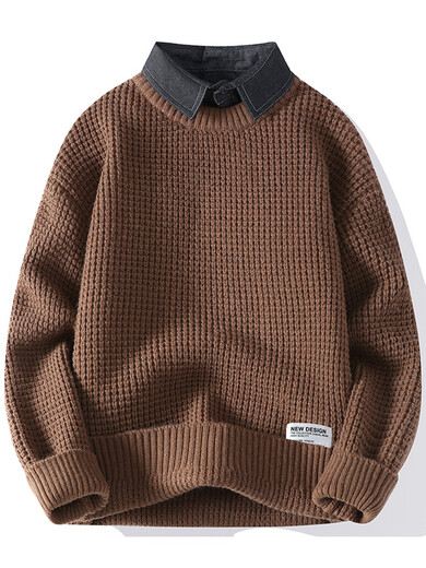 Bushman fake two-piece sweater for men in winter plus velvet thickened base shirt men's sweater for men's sweater for teenager shirt collar underwear sweater R9905 light gray [added velvet] 3XL about 150-170Jin [Jin equals 0.5 kg] can be worn