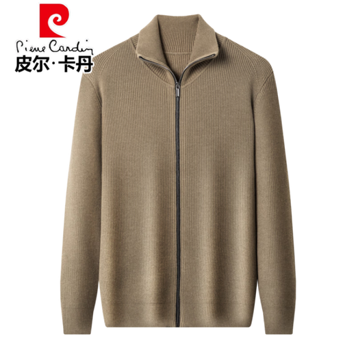 
Pier Cardin wool knitted cardigan men 100% pure wool 2024 autumn and winter thickened casual lapel zipper sweater jacket men tea green L size 170