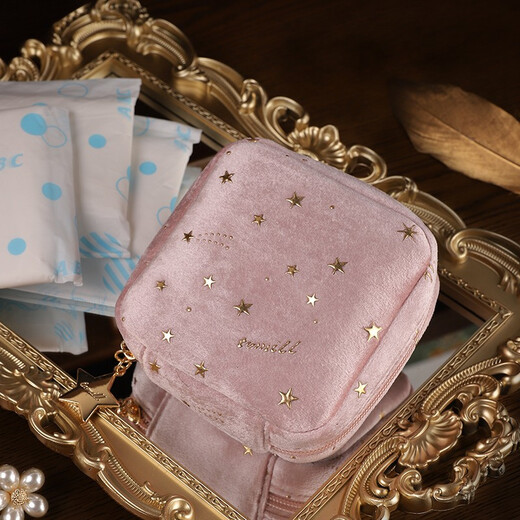ToMill sanitary napkin storage bag, portable pad bag, sanitary napkin bag, portable menstrual bag, lipstick bag, cosmetic bag, velvet square bag - pink