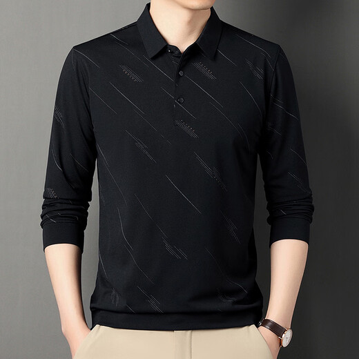 Scarecrow T-shirt à manches longues en coton à manches longues en coton à manches longues pour hommes à manches longues pour le haut de l'âge moyen et âgé de printemps 826 Bleu marine 170/110 / L (120-140jin [Jin est égal à 0,5 kg]))