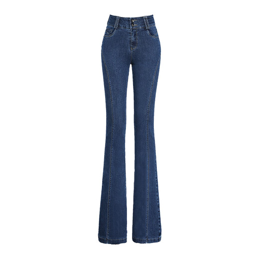 Pantalon de fond de borne en jean de haute teneur en aiguilles en haut de haute taille pour les femmes en 2025 Spring and Summer New Style High Elasticity Slim and Slim Fit Pants 867 Bleu Dark Blue (double boucle) (Poids recommandé 85-98 Jin [Jin équivaut à 0,5 kg]))