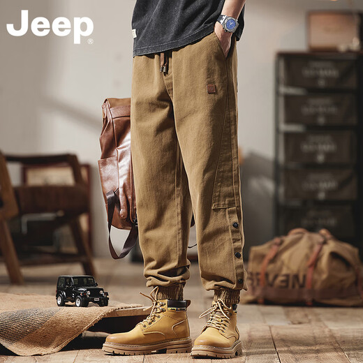 吉普（JEEP）美国正品Jeep高端纯棉美式束脚工装裤男士春夏宽松抽绳休闲哈伦裤 卡其色【商场同款】 XL 推荐150-165斤