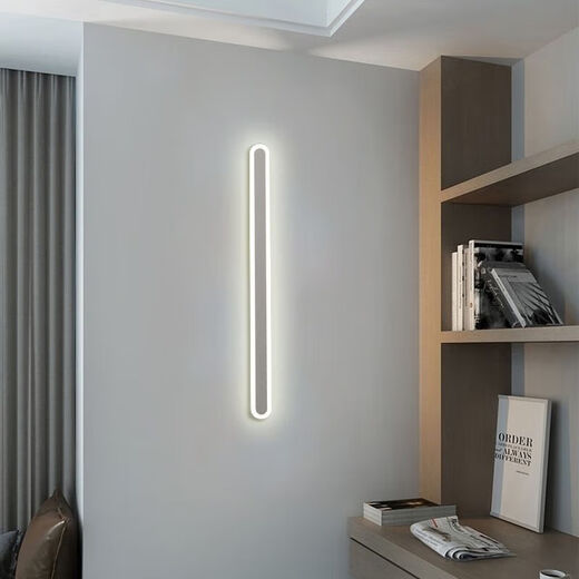 FENGLANQ light luxury minimalist one-word long wall lamp living room grille line TV background wall lamp simple bedroom bedside lamp black acrylic 100cm three-color variable light white light + warm light + medium light