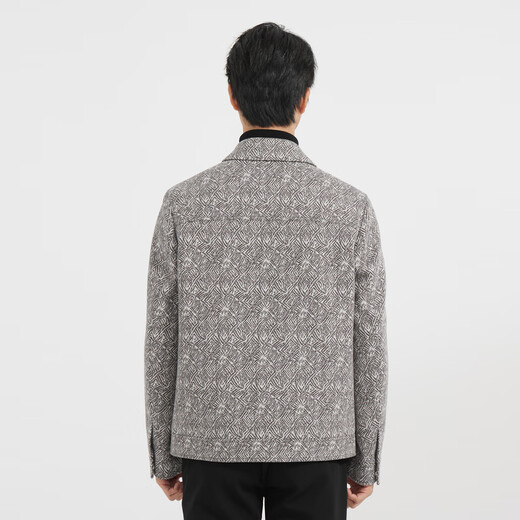 Lilang Light Fashion Men's Wear Crimson Wool Woolen Coat Men's Full Print Short Lapel Wool Jacket Q4DYR112 Ancient White Coffee XL (175)