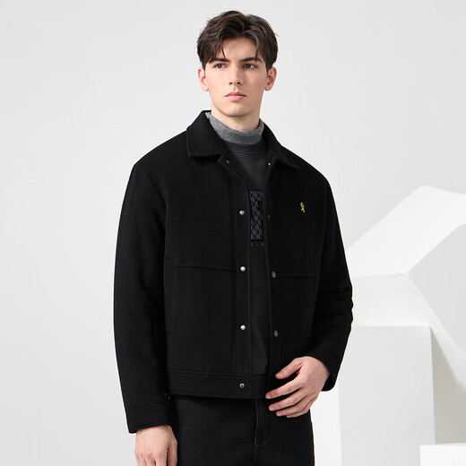 Dances with Wolves Cashmere + Sheep Wool Goose Down Liner Technology Temperature Locking Lapel Wool Thick Jacket Men's Down Jacket Black 180