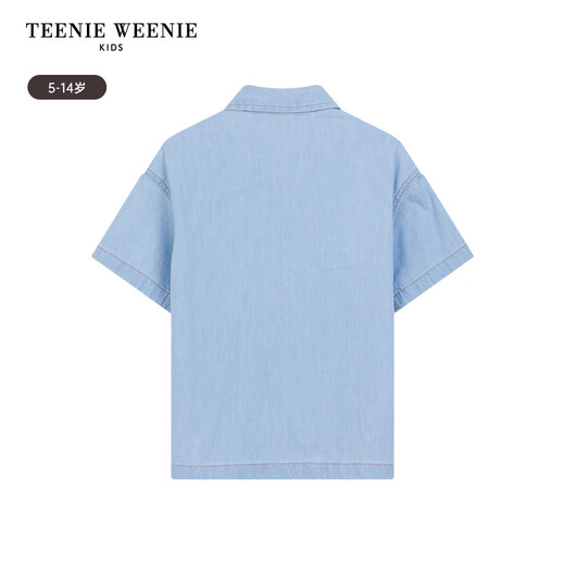 Teenie Weenie Kids summer style boys' fashionable small lapel short-sleeved denim shirt light blue 120 cm