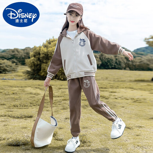 Disney (Disney) Girls Frühlings- und Herbstanzug Set 2024 Neue Big Children's Damen-Kleidung modische Sportarten zweiteiliger Kinder-Mädchen Herbst Kleidung BQ1396 Black [Coat + Hosen] 120 cm