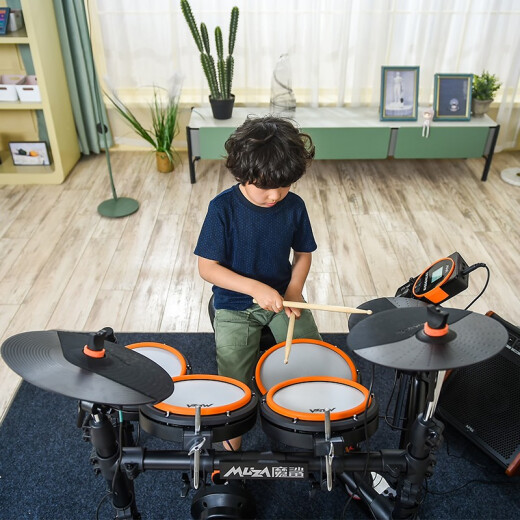 Muza Electronic Drum Beginner Performing Adult Children Common Getting Started Exercise MZ528 Heat Orange Five Drums and Sanxun