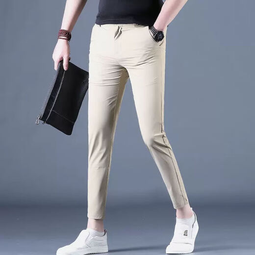 酷人头（KuRenTou）2024新款男装时尚九分裤男士休闲裤夏季潮流修身小脚九分薄款男裤 CJ9902深灰色 34