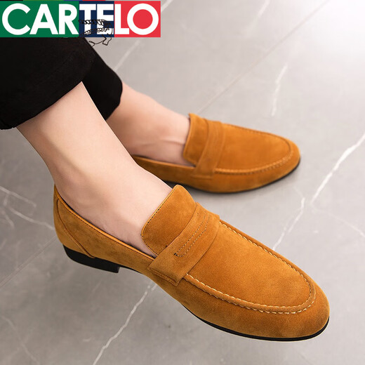 
CARTELO 2025 summer new product bean doodle shoes for men spring frosted fur casual loaf trendy shoes men Korean style leather shoes 6999 brown 40