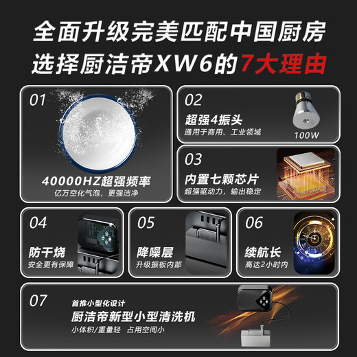 Chu Jie Di (Germany) Ultrasonic Dishwasher Desktop Portable Vegetable Washer Fruit and Vegetable Cleaning Machine Integrated Desktop Single Slot Free Installation Small Dishwasher Home Multi-Function Dishwashing Seafood 8th Generation Upgraded High Configuration Anti-Dry Technology + SUS304 Material