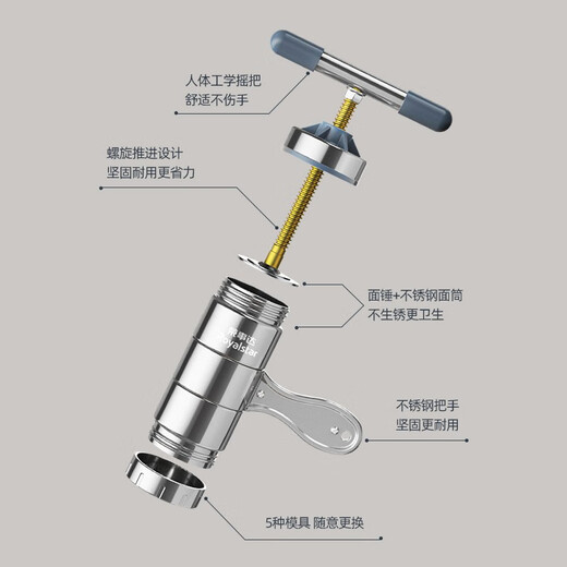 荣事达（Royalstar）不锈钢手动压面机小型面条机多功能打面机 不锈钢手动压面机【5模具】